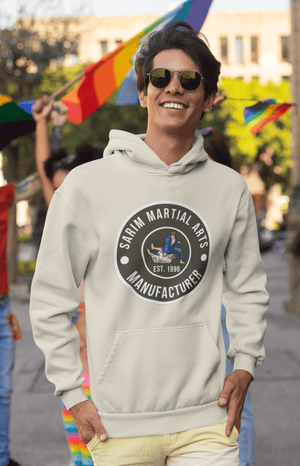 Front view of wholesale custom pullover hoodies in cotton or polyester blend.
