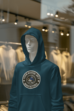 Front view of wholesale custom pullover hoodies in cotton or polyester blend.
